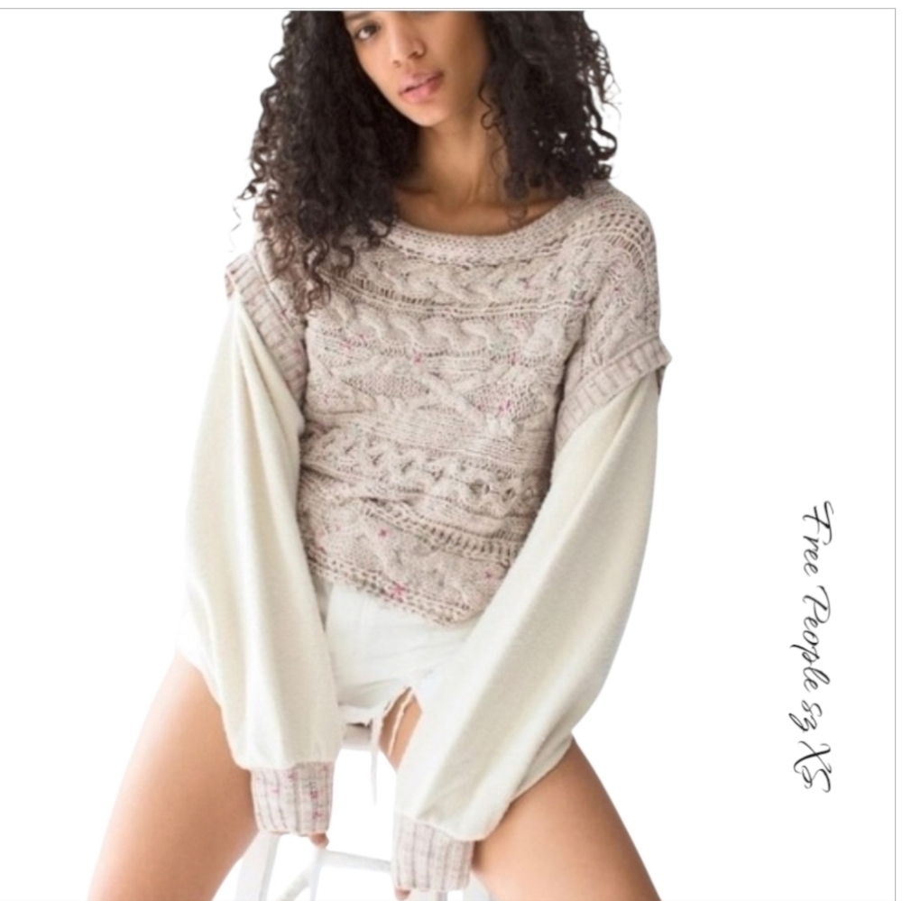 NWT Free People Honey Cable Pullover Sweater Shell White Cream XS